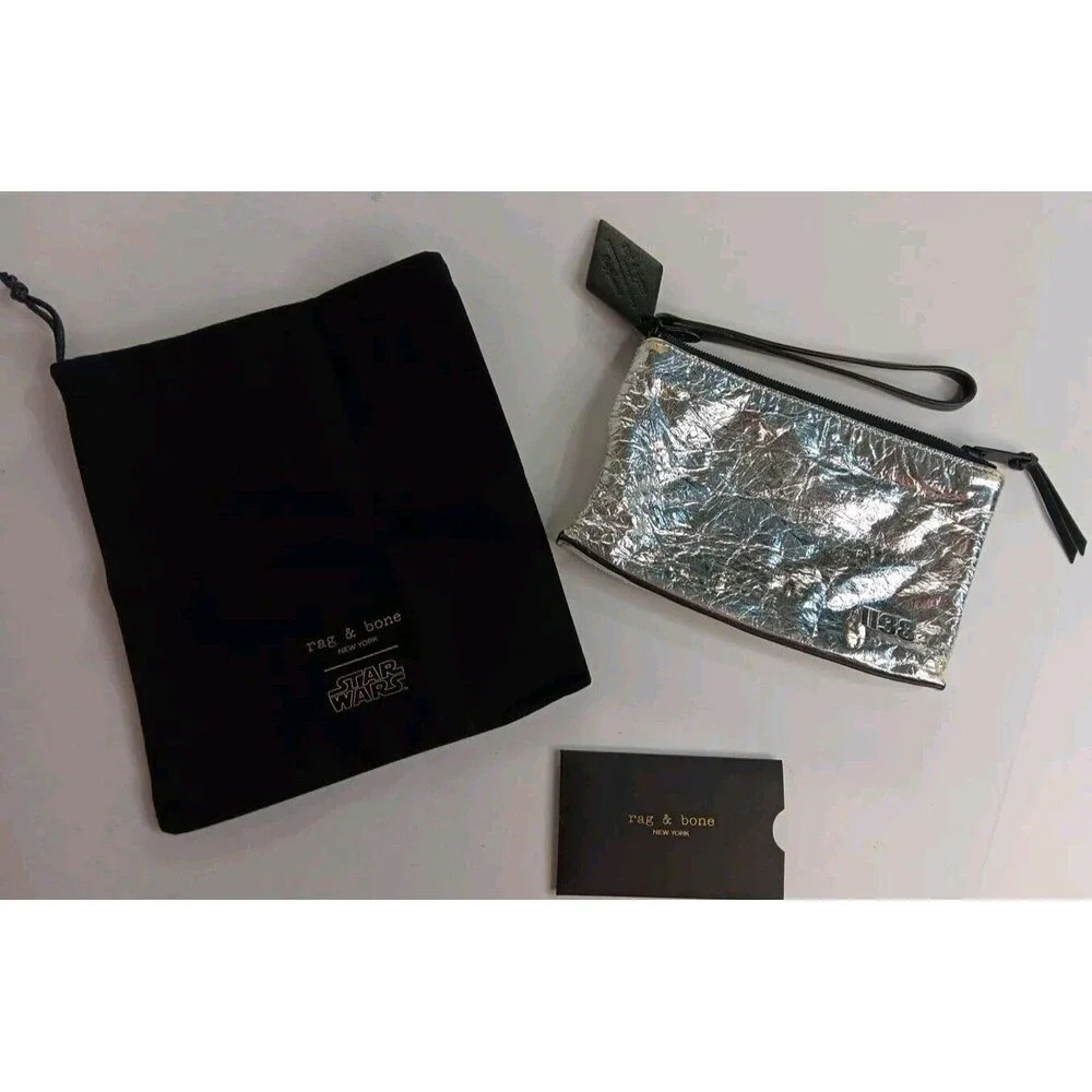 Rag &‎ Bone Star Wars Silver Metallic Skywalker Wristlet Pouch & Dustbag Rare!!